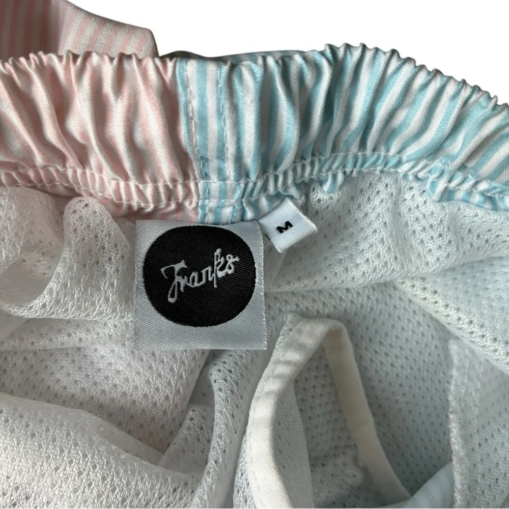 Franks Seersucker Swim Trunks Blue Pink Stripe Men’s Medium